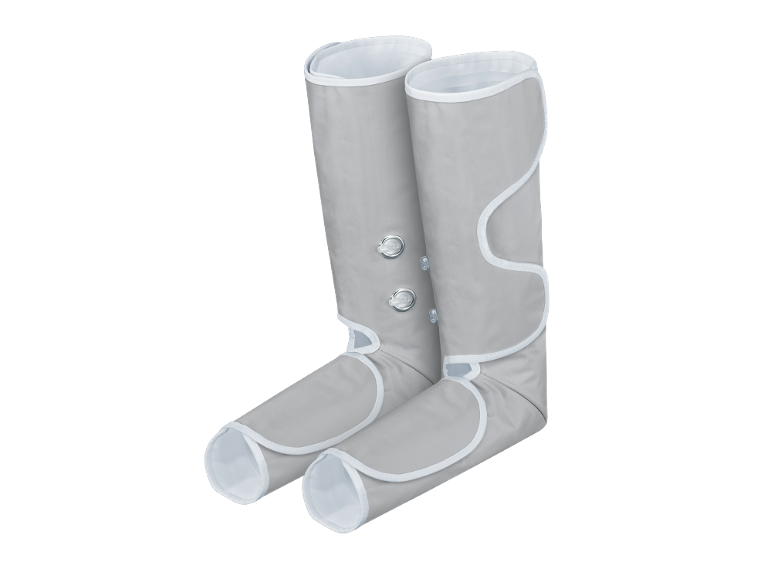 Stivali a compressione grigi per il massaggio delle gambe.