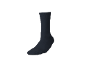 Un calzino blu navy su sfondo nero.
