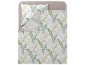 Set di biancheria da letto con cuscino e piumino con stampa di foglie tropicali verdi e beige.