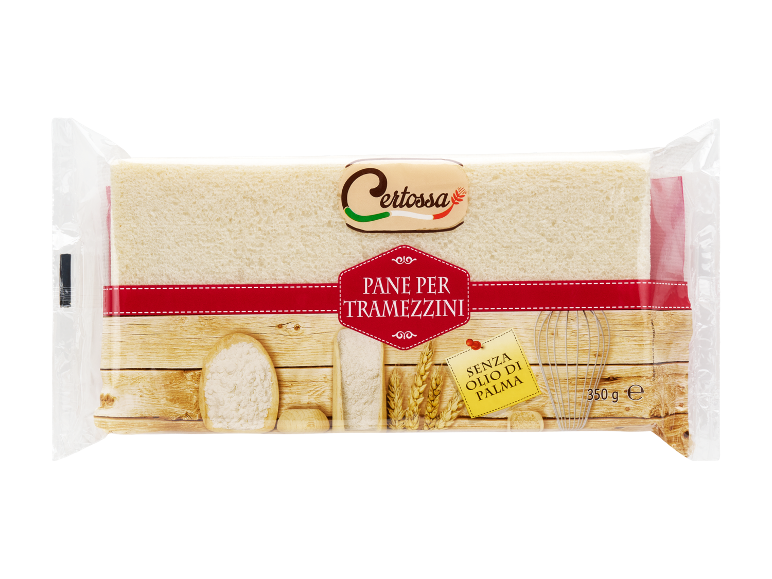 Pane per tramezzini confezionato, senza olio di palma, 350 g.