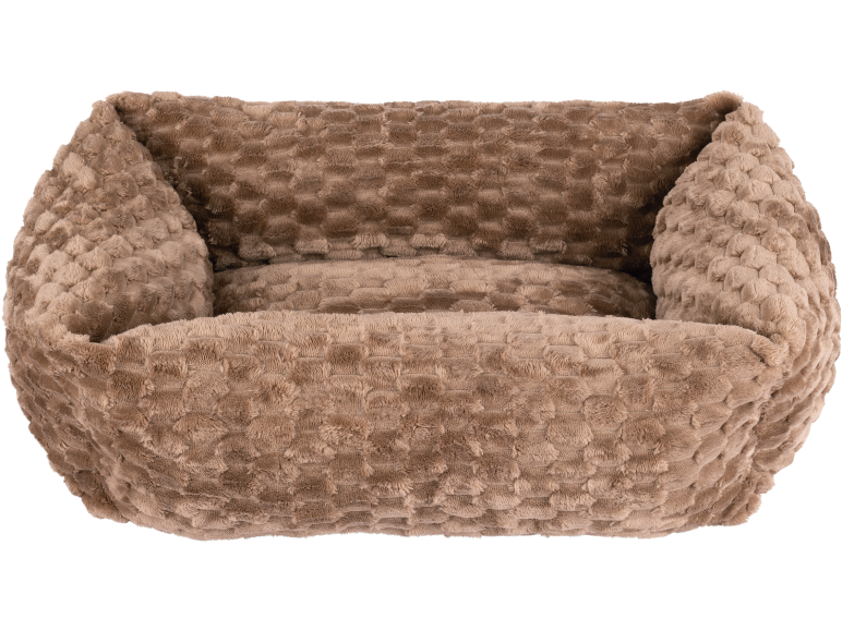Morbida cuccia marrone per animali domestici con texture a nido d'ape.