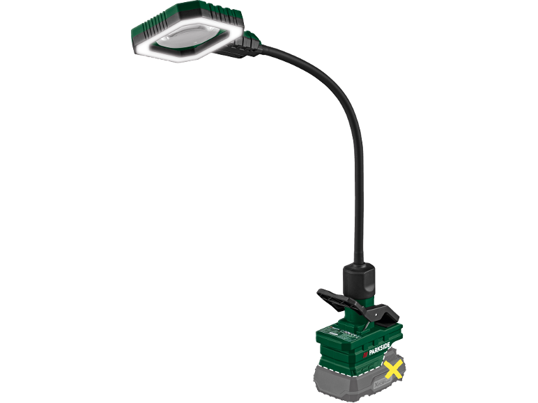 Lampada da lavoro LED senza fili con collo d'oca flessibile e morsetto