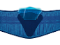 Cintura di supporto lombare blu con cuscinetto in gel trasparente per terapia caldo/freddo.