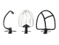 Accessori per impastatrice: gancio impastatore, frusta e frusta piatta.