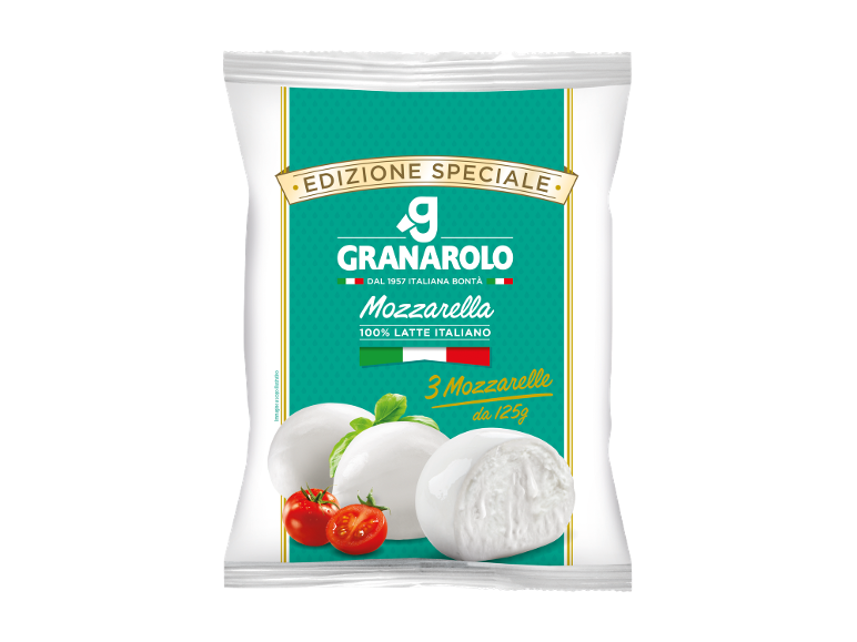 Confezione con tre mozzarelle, pomodori e basilico, con la scritta 'EDIZIONE SPECIALE'.