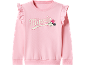 Felpa rosa da bambina con spalle a balze e stampa di un topo.