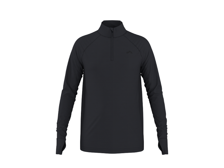 Maglia nera a maniche lunghe da uomo con cerniera sul collo.