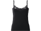 Top nero da donna con spalline sottili e scollo in pizzo.