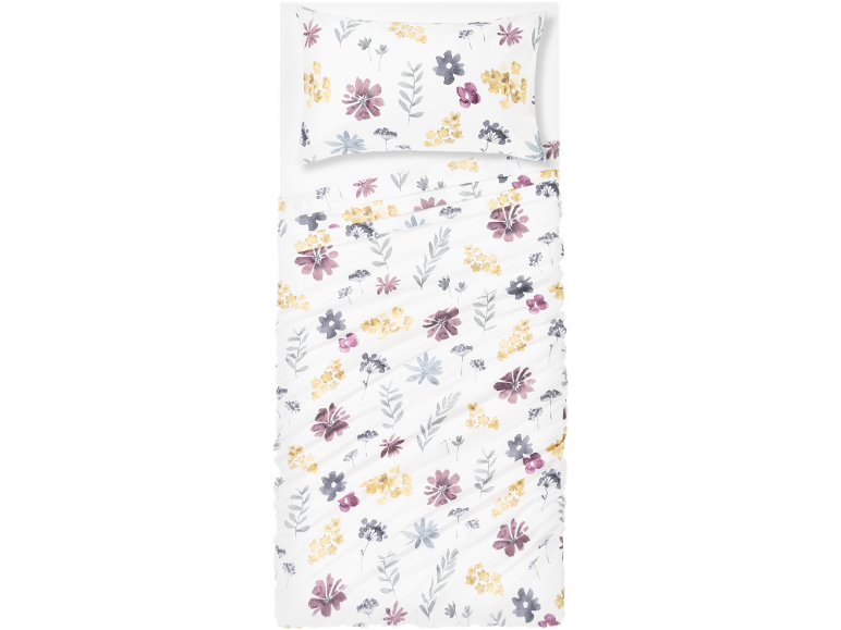 Set biancheria da letto con cuscino e piumino con stampa floreale acquerello.
