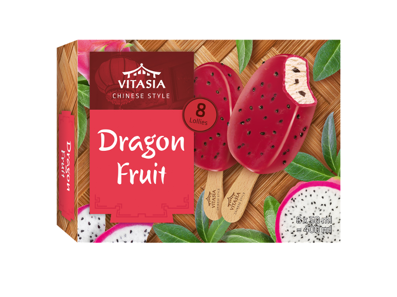 Ghiaccioli al frutto del drago con scaglie di cioccolato, 8 pezzi, stile cinese.