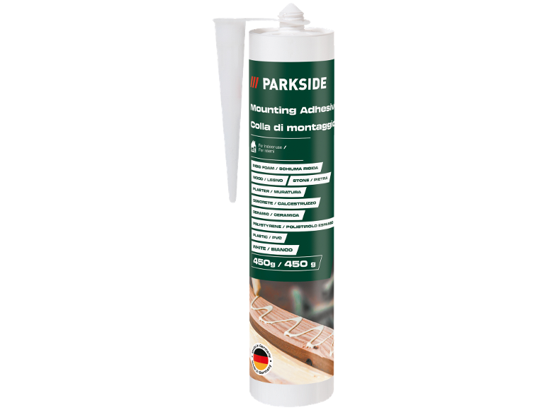 Adesivo di montaggio bianco da 450g per interni, adatto per legno, pietra, cemento e plastica.