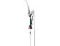 Forbici da potatura telescopiche con sega e corda in bianco, verde e rosso.
