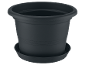 Vaso di plastica nero con sottovaso, per piante da interno o esterno.