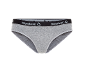 Slip in cotone grigio con elastico in vita nero e testo bianco.