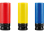 Tre chiavi a bussola a impatto colorate in rosso, giallo e blu, misure 21, 19 e 17.
