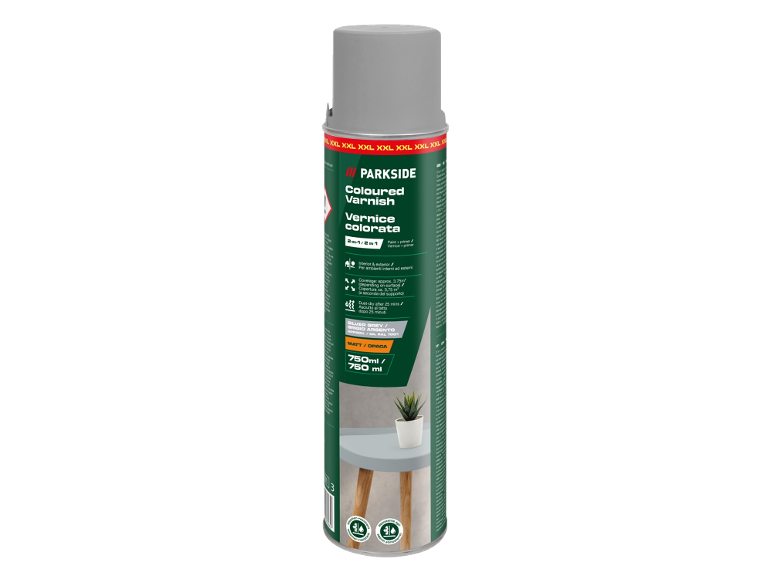Vernice spray colorata 2 in 1 grigio argento opaco da 750 ml per interni ed esterni.