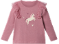 Maglietta a maniche lunghe rosa da bambina con unicorno e balze in tulle.