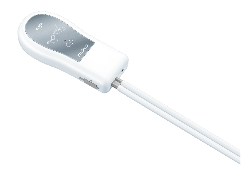 Dispositivo massaggiante portatile bianco con due tubi e pannello di controllo
