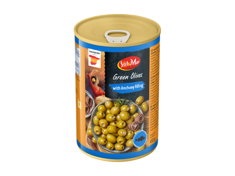 Olive verdi con ripieno di acciughe in stile spagnolo, 410g
