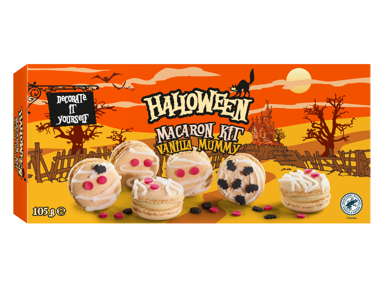 Kit macaron Halloween 'fai da te' con mummie alla vaniglia, 105g.