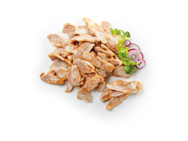 Carne di pollo a striscioline con insalata e cipolla rossa
