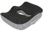 Cuscino ergonomico nero e grigio con design in rete traspirante.