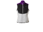 Gilet sportivo da donna senza maniche, nero, viola e bianco, con cerniera frontale.