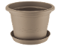 Vaso di plastica marrone con sottovaso, per piante da interno o esterno.