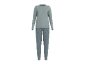 Pigiama lungo da donna in grigio-blu con maglia a maniche lunghe e pantaloni a fantasia.