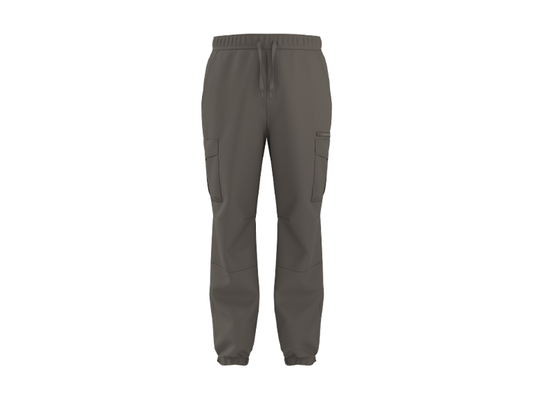 Pantaloni cargo sportivi grigi con coulisse in vita e tasche laterali.