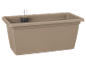 Fioriera rettangolare beige con indicatore del livello dell'acqua.