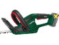 Tagliasiepi a batteria verde con impugnatura rossa, batteria non inclusa.