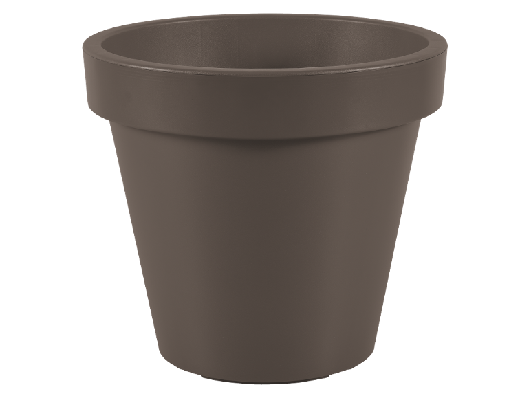 Vaso da fiori marrone con bordo largo.