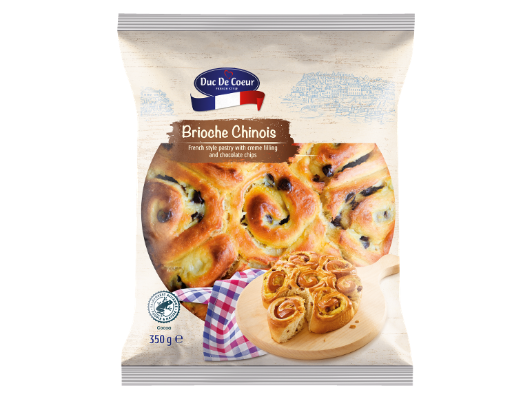 Confezione di Brioche Chinois con crema e gocce di cioccolato, 350 g.