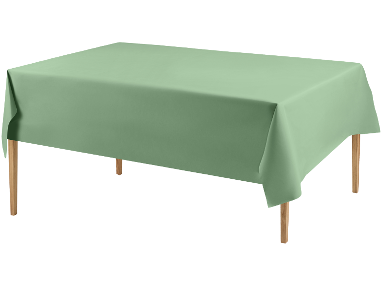 Tovaglia verde su un tavolo di legno.