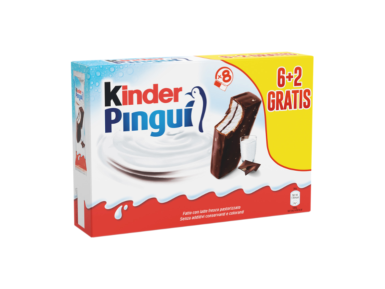 Confezione di barrette di budino al latte ricoperte di cioccolato, con 6+2 barrette gratuite.