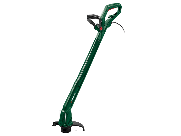 Tagliabordi elettrico verde con manico e spina.