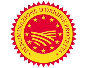 Sigillo Denominazione d'Origine Protetta con stelle e motivo di campo.