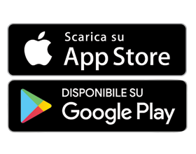 Badge di download per App Store e Google Play.