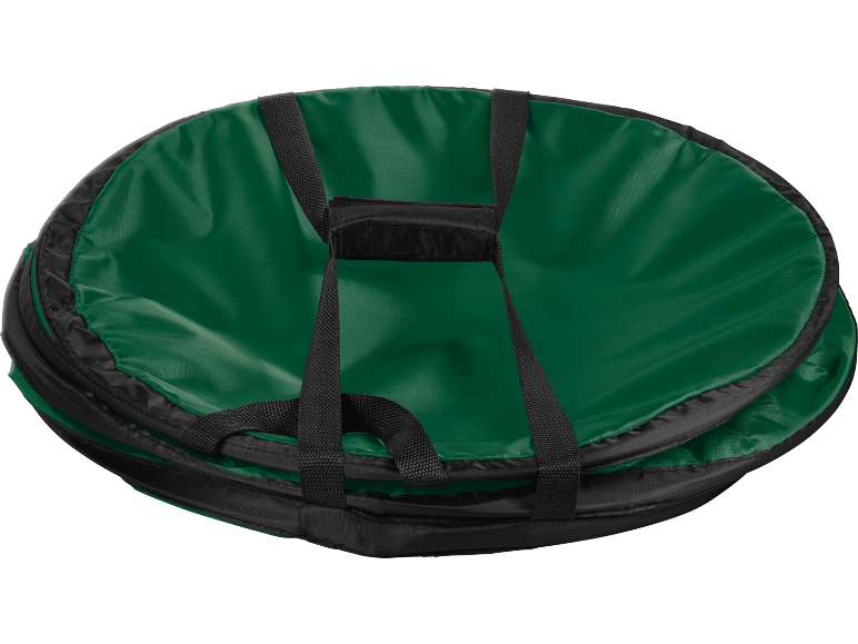 Cesto pieghevole per biancheria o rifiuti da giardino, verde con manici neri.