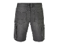 Pantaloncini di jeans grigio scuro da uomo con tasche laterali e posteriori.