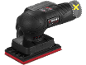 Levigatrice a batteria nera con platorello rosso e la scritta 'BRUSHLESS'.
