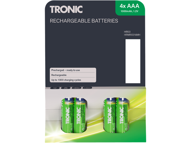 Pila ricaricabile AAA da 1000 mAh, 1,2 V, precaricata e pronta all'uso.