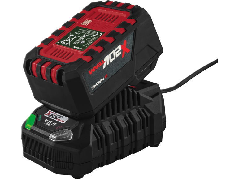 Batteria da 20 V, 4,0 Ah, 80 Wh su un caricabatterie da 4,5 A