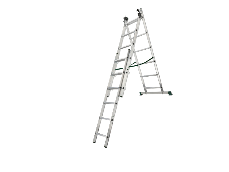 Scala telescopica pieghevole in alluminio versatile su sfondo nero.