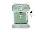 Macchina da caffè espresso retrò verde menta con dettagli cromati e manometro.