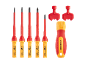 Set di cacciaviti isolati con punte intercambiabili e manico, in rosso e giallo.