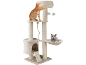 Albero tiragraffi per gatti con cuccia, amaca e giochi, con due gatti.