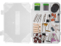Kit accessori per utensili rotanti con punte, dischi da taglio e lucidatura in una scatola.