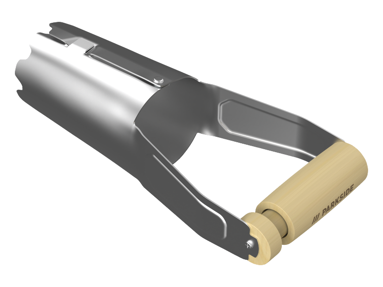 Piantabulbi da giardino in metallo con manico in legno, con la parola 'PARKSIDE' incisa.